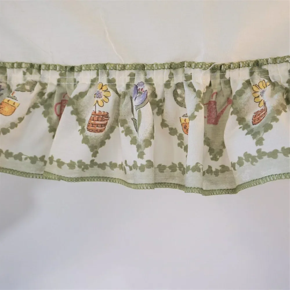 Kitchen Window Valance Ruffled Swag Potted Flower Print Farmcore Cottagecore